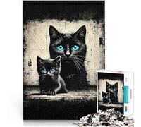 Puzzle da 1000 pezzi per adolescenti Gatti neri con gli occhi azzurri Attività per famiglie è ideale come regalo per tutta la famiglia 52x38cm