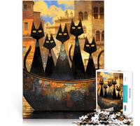 Puzzle da 1000 pezzi per adolescenti Gatti neri di mezza età in gondola a Venezia Giochi educativi offerte come regali per tutta la famiglia 50x70cm