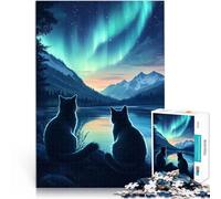 Puzzle da 1000 pezzi per adolescenti Gatti sotto l'aurora boreale Giocattoli per l'intrattenimento in famiglia Interazione genitore-figlio 38x26cm