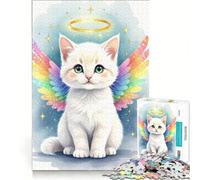Puzzle da 1000 pezzi per adolescenti: Gattino angelo con ali arcobaleno, gioco rilassante, stimolante da completare, per rafforzare l'amore tra le coppie 38x26cm