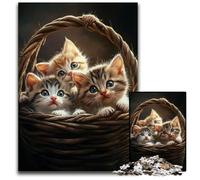 Puzzle da 1000 pezzi per adolescenti "Gattino in un cesto di fiori", puzzle in cartone, interessante soluzione per ridurre lo stress, idee regalo per 14+ anni, 26x38cm