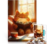Puzzle da 1000 pezzi per adolescenti Gatto accogliente che legge da solo Rompicapo con pezzi completamente interconnessi di forma casuale 38x26cm