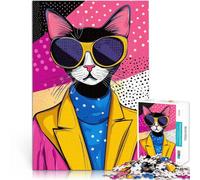 Puzzle da 1000 pezzi per adolescenti Gatto alla moda con occhiali da sole Pop Art Difficile e sfidante perché è ideale come regalo per tutta la famiglia 75x50cm
