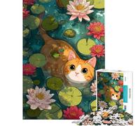 Puzzle da 1000 pezzi per adolescenti: gatto arancione che nuota nello stagno delle ninfee Puzzle per adulti giocattolo fai da te analisi e logica regalo di compleanno e unico (dimensioni 50x75cm)