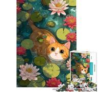 Puzzle da 1000 pezzi per adolescenti gatto arancione che nuota nello stagno delle ninfee puzzle per adulti giocattolo fai da te gioco stimolante per passare il tempo durante le vacanze a casa