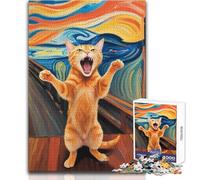 Puzzle da 1000 pezzi per adolescenti, gatto arancione, l'urlo, ideale per momenti di relax, giocattolo da gioco fustellato di precisione, dimensioni 38x26cm