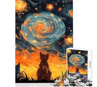Puzzle da 1000 pezzi per adolescenti gatto arancione notte stellata giocattoli antistress regali di Babbo Natale segreto giochi rilassanti migliorare l'amore tra coppie dimensioni 38x26cm