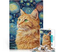Puzzle da 1000 pezzi per adolescenti Gatto arancione sotto il cielo stellato Gioco pratico Gioco educativo per compleanno e Natale 52x38cm