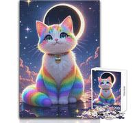Puzzle da 1000 pezzi per adolescenti, gatto arcobaleno, cielo illuminato dalla luna, giocattolo, gioco intellettuale, migliora la memoria, regalo di compleanno, dimensioni 50x75cm
