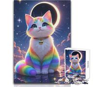 Puzzle da 1000 pezzi per adolescenti, gatto arcobaleno, cielo illuminato dalla luna, giochi educativi ma anche regalo divertente e umoristico per compleanni, dimensioni 38x26cm