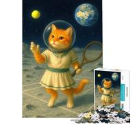 Puzzle da 1000 pezzi per adolescenti gatto astronauta che gioca a tennis sulla Luna puzzle per adulti giocattolo fai da te gioco stimolante di analisi e logica regalo (dimensioni 38x52cm)