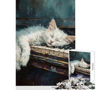 Puzzle da 1000 pezzi per adolescenti Gatto bianco che dorme sul pianoforte Giocattolo educativo Regali per donne e uomini Gioco educativo Sfida da completare Dimensioni 50x75cm