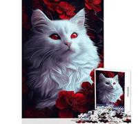 Puzzle da 1000 pezzi per adolescenti gatto bianco con occhi rossi giocattoli per la decorazione della casa fantastici regali e giocattoli gioco per famiglie interazione genitore-figlio 38x52cm