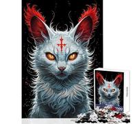 Puzzle da 1000 pezzi per adolescenti gatto bianco mistico con segno rosso giocattolo educativo regali di Babbo Natale segreto gioco rompicapo aiuta a esercitare il cervello dimensioni 38x52cm