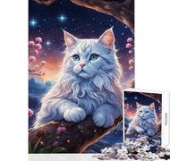 Puzzle da 1000 pezzi per adolescenti Gatto bianco tra i ciliegi in fiore Decorazione per la casa Giocattoli Ottimo regalo Gioco educativo Collezione di artisti Belle arti Dimensioni 38x26cm