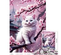 Puzzle da 1000 pezzi per adolescenti Gatto bianco tra i fiori di ciliegio Albero di sakura Giocattoli antistress Regalo di compleanno Giochi divertenti Collezione di artisti Belle arti 50x75cm