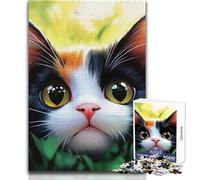 Puzzle da 1000 pezzi per adolescenti Gatto calico nell'erba Calmo Piacevole Tempo libero Divertimento Stretto Senza cuciture Precisione Giocattolo Dimensioni 50x75cm