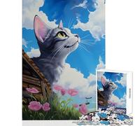 Puzzle da 1000 pezzi per adolescenti Gatto carino che guarda il cielo Giocattolo educativo Regali di compleanno Giochi educativi Aiuta l'esercizio del cervello Dimensioni 50x75cm