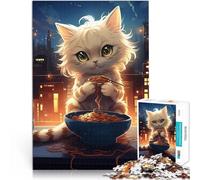 Puzzle da 1000 pezzi per adolescenti Gatto carino che mangia spaghetti Giochi di relax con pezzi completamente interconnessi di forma casuale 52x38cm