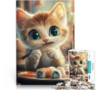 Puzzle da 1000 pezzi per adolescenti Gatto carino che mangia sushi Analisi e logica Ogni pezzo è unico - Gioco divertente e stimolante per tutta la famiglia 38x26cm