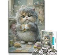 Puzzle da 1000 pezzi per adolescenti Gatto che fa il bagno Puzzle per adulti giocattolo educativo intellettuale decomprimente Decorazione perfetta 75x50cm