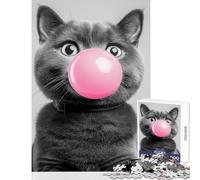 Puzzle da 1000 pezzi per adolescenti gatto che fa le bolle di gomma puzzle da 1000 pezzi gioco pratico regalo per donne uomini adatto alle coppie (38x52cm)