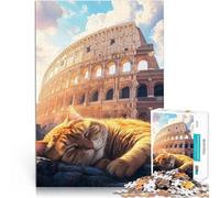Puzzle da 1000 pezzi per adolescenti Gatto che fa un pisolino al Colosseo Gioco impegnativo Lista dei desideri con Babbo Natale 38x26cm