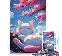 Puzzle da 1000 pezzi per adolescenti,gatto che fa un pisolino sotto i ciliegi in fiore,gioco di logica artistica a intaglio fine,divertente giocattolo per momenti di relax,decorazione da parete