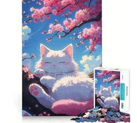 Puzzle da 1000 pezzi per adolescenti,gatto che fa un pisolino sotto i ciliegi in fiore,gioco di logica divertente e senza tagli,gioco tranquillo,regalo di Natale (38x26cm)