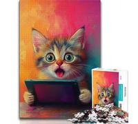 Puzzle da 1000 pezzi per adolescenti, gatto che gioca con il computer, puzzle per adolescenti, gioco a quiz, decorazione da parete, regali unici per compleanno e Natale (dimensioni 38x26cm)