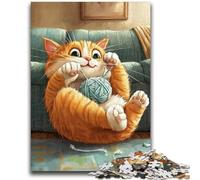 Puzzle da 1000 pezzi per adolescenti Gatto che gioca con un gomitolo di lana, giochi educativi, decorazione per la casa, regalo di compleanno, regali, arte murale 50x75cm