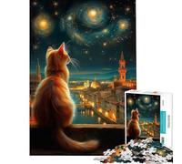 Puzzle da 1000 pezzi per adolescenti: gatto che guarda Firenze sotto un cielo stellato Puzzle per ragazzi giochi rilassanti per tutta la famiglia stimola l'attività cerebrale (dimensioni 38x52cm)