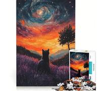 Puzzle da 1000 pezzi per adolescenti: gatto che guarda il cielo notturno, antistress, gara di velocità manuale, per rafforzare l'amore tra le coppie 38x26cm