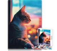 Puzzle da 1000 pezzi per adolescenti Gatto che guarda l'alba Calma Piacevole Tempo libero Divertimento Stretto Senza cuciture Precisione Giocattolo Dimensioni 38x52cm