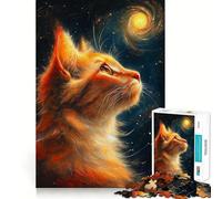 Puzzle da 1000 pezzi per adolescenti gatto che guarda una galassia,arte digitale,gioco di incastro preciso,sfida mentale,giocattolo per momenti di relax e divertimento,scena natalizia (38x26cm)