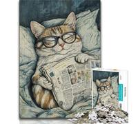 Puzzle da 1000 pezzi per adolescenti Gatto che legge il giornale 1000 pezzi per adolescenti, per ammazzare il tempo durante le vacanze a casa con poster abbinato e foglio di quiz (dimensioni 38x26cm)