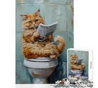 Puzzle da 1000 pezzi per adolescenti Gatto che legge il giornale sul water Decorazione per la casa Giocattoli Ottimo regalo Gioco pratico Lista dei desideri con Babbo Natale Dimensioni 38x26cm