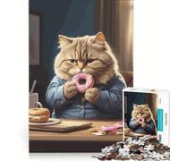 Puzzle da 1000 pezzi per adolescenti: Gatto che mangia la ciambella, gioco divertente, allena la mente e la mano, migliora l'amore tra le coppie 38x26cm