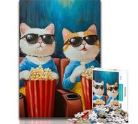 Puzzle da 1000 pezzi per adolescenti Gatto che mangia popcorn, giocattoli, giochi educativi, antistress, migliora l'amore tra coppie, 75x50cm