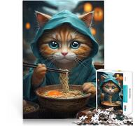 Puzzle da 1000 pezzi per adolescenti Gatto che mangia ramen Giocattoli da gioco per regalo di famiglia è ideale come regalo per tutta la famiglia 38x26cm