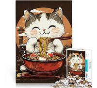 Puzzle da 1000 pezzi per adolescenti Gatto che mangia Ramen in Giappone Gioco pratico Decorazione murale Regali unici per compleanno e Natale 75x50cm