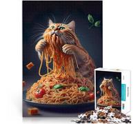 Puzzle da 1000 pezzi per adolescenti Gatto che mangia spaghetti Gioco impegnativo e gioco in famiglia Migliorare l'amore tra le coppie 70x100cm