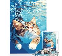 Puzzle da 1000 pezzi per adolescenti Gatto che nuota sott'acqua con le bolle Giocattoli antistress Regalo di compleanno Giochi divertenti Collezione di artisti Belle arti Dimensioni 50x75cm