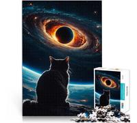 Puzzle da 1000 pezzi per adolescenti Gatto che osserva il buco nero Giocattoli da gioco Attività divertenti a casa, regali di compleanno, regali di viaggio, 38x26cm