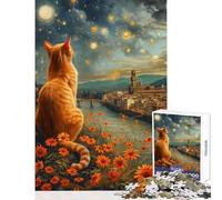 Puzzle da 1000 pezzi per adolescenti gatto che osserva il cielo notturno di Firenze giochi per famiglie corsa di velocità manuale giocattolo antistress Ogni pezzo è unico - (38x26cm)