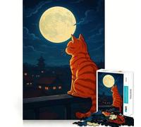 Puzzle da 1000 pezzi per adolescenti gatto che osserva il paesaggio urbano illuminato dalla luna Gioco divertente e stimolante,ideale per il tempo libero e il divertimento Decorazione natalizia