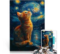 Puzzle da 1000 pezzi per adolescenti Gatto che osserva la notte stellata Difficile e sfidante Decorazioni e regali unici per la casa 38x26cm