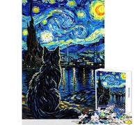 Puzzle da 1000 pezzi per adolescenti gatto che osserva una notte stellata gioco rompicapo sfida difficile giocattolo decorativo per la casa adatto per la decorazione della scrivania (38x26cm)