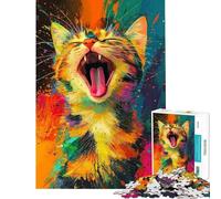 Puzzle da 1000 pezzi per adolescenti Gatto che sbadiglia in un'opera d'arte a schizzi Puzzle per adulti rompicapo schema di assemblaggio per allenare la mente (dimensioni 50x75cm)