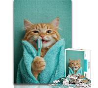 Puzzle da 1000 pezzi per adolescenti Gatto che si lava i denti, gioco stimolante e gioco educativo per famiglie per compleanno, Natale 50x75cm